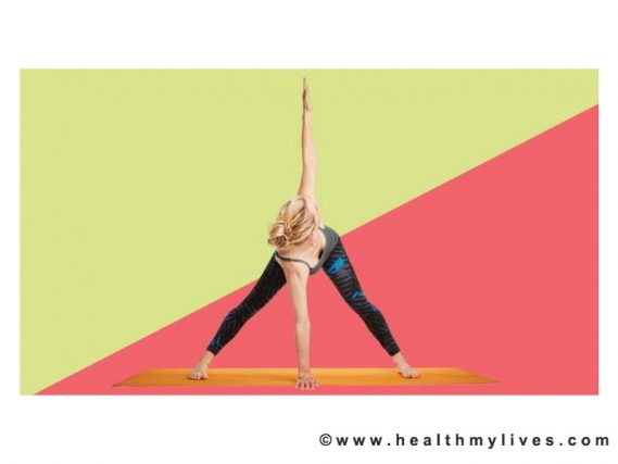 Triángulo pose de yoga giro